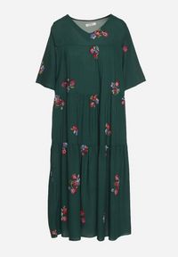 Born2be - Ciemnozielona Wiskozowa Sukienka o Rozkloszowanym Kroju z Krótkim Rękawem Givinia. Okazja: na imprezę, na co dzień. Kolekcja: plus size. Kolor: zielony. Materiał: wiskoza. Długość rękawa: krótki rękaw. Typ sukienki: rozkloszowane, proste, dla puszystych. Styl: casual, elegancki #6