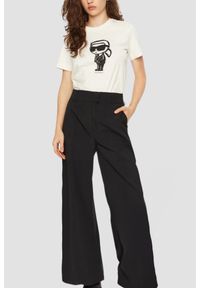 Karl Lagerfeld - KARL LAGERFELD Beżowy damski t-shirt Ikon Sketch Karl, Rozmiar XS. Kolor: beżowy. Materiał: materiał #5