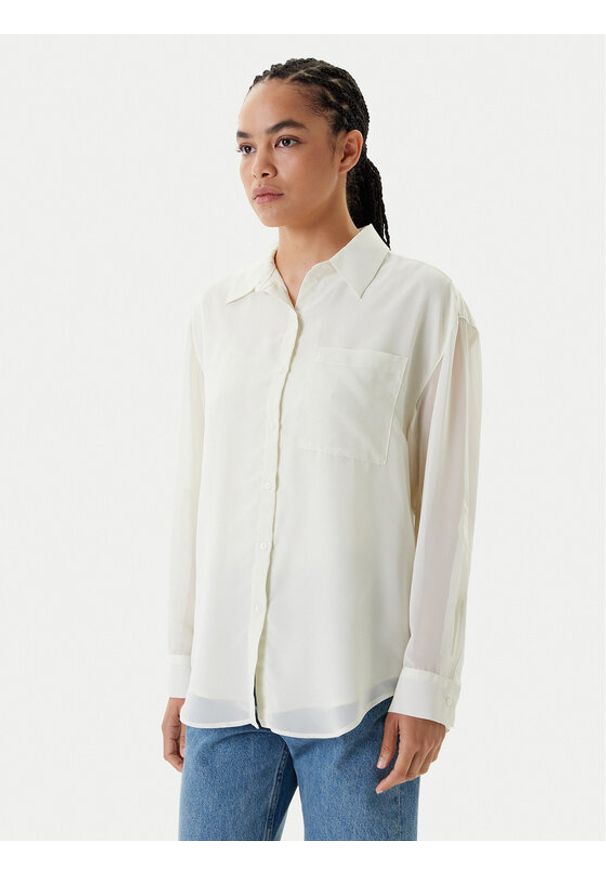 Calvin Klein Koszula LV044B902G Écru Regular Fit. Materiał: syntetyk