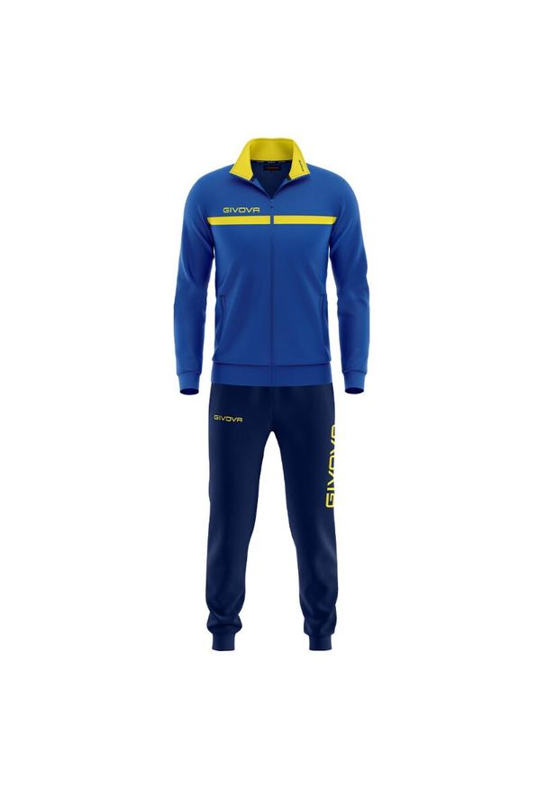 Dres z polaru zapinany na suwak Givova One. Kolor: wielokolorowy, żółty, pomarańczowy, brązowy, niebieski. Materiał: polar, dresówka, poliester. Sport: fitness, piłka nożna