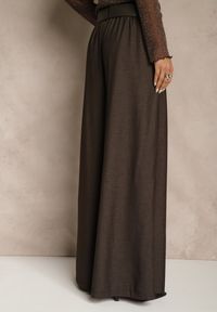 Renee - Brązowe Szerokie Garniturowe Spodnie z Bawełny High Waist Ozdobione Paskiem Tusneva. Okazja: na co dzień. Stan: podwyższony. Kolor: brązowy. Materiał: bawełna. Wzór: aplikacja. Styl: wizytowy, casual, elegancki #4