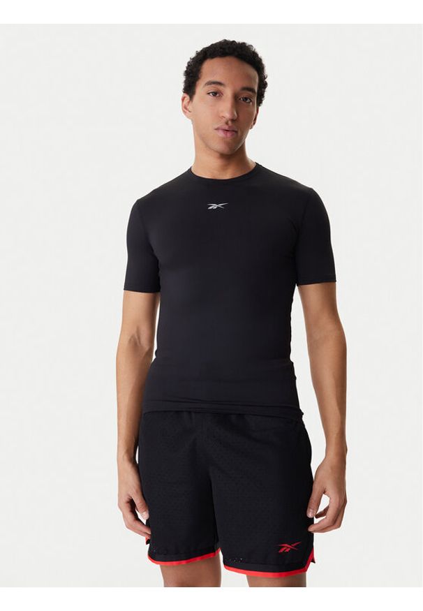 Reebok Koszulka techniczna RK25599CCM Czarny Slim Fit. Kolor: czarny. Materiał: syntetyk