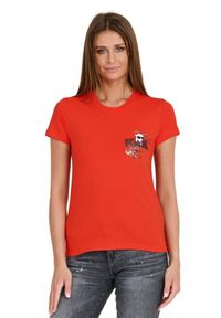 Karl Lagerfeld - KARL LAGERFELD Czerwony damski t-shirt ikonik lny, Rozmiar XS. Kolor: czerwony. Materiał: len #3