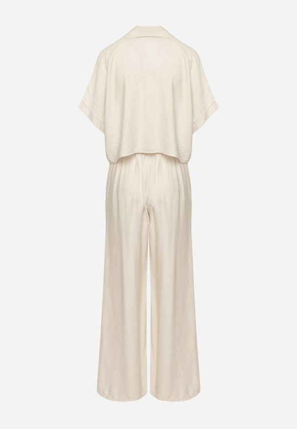 Born2be - Beżowy Wiskozowy Komplet 2-Częściowy Luźna Koszula Spodnie z Szerokimi Nogawkami Ulvitela. Kolor: beżowy. Materiał: wiskoza