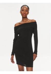 Tommy Jeans Sukienka dzianinowa DW0DW17526 Czarny Slim Fit. Kolor: czarny. Materiał: wiskoza