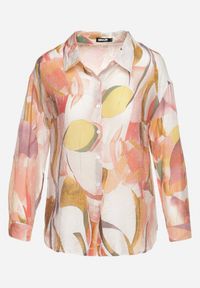 Born2be - Beżowa Koszula w Abstrakcyjny Print o Klasycznym Kroju Trieva. Kolor: beżowy. Wzór: nadruk. Styl: klasyczny #5