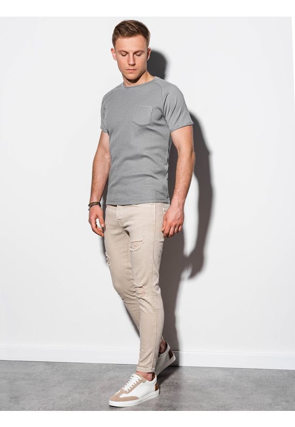Ombre Clothing - T-shirt męski bez nadruku S1182 - szary - XXL. Kolor: szary. Materiał: tkanina, bawełna, poliester. Styl: klasyczny