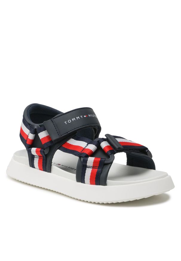 TOMMY HILFIGER - Sandały Tommy Hilfiger Stripes Sandal T3B2-32905-1355 S Blue 800. Kolor: niebieski. Materiał: materiał