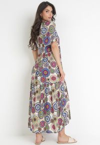 Born2be - Biało-Granatowa Rozkloszowana Sukienka Maxi z Falbanką z Wiskozy Sehna. Kolor: biały. Materiał: wiskoza. Wzór: kwiaty. Sezon: wiosna, lato. Długość: maxi #3