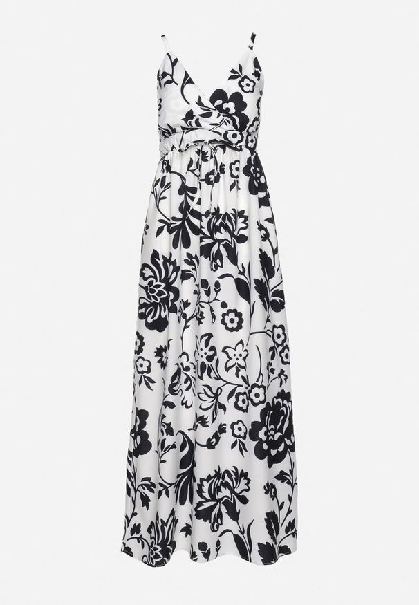 Born2be - Czarno-Biała Sukienka na Regulowanych Ramiączkach z Gumkami na Plecach Ściągana Troczkiem Harnela. Okazja: na co dzień. Kolor: czarny. Długość rękawa: na ramiączkach. Typ sukienki: proste. Styl: casual, elegancki, klasyczny