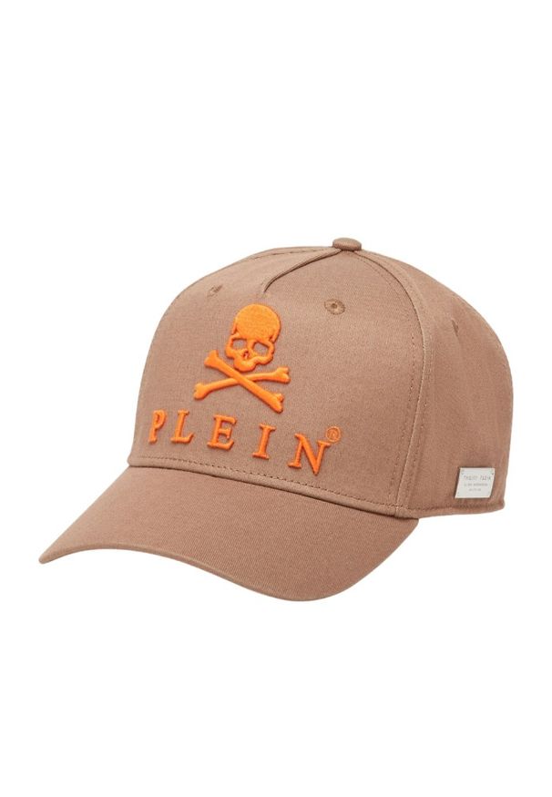 Philipp Plein - PHILIPP PLEIN Brązowa czapka z daszkiem Skull&Bones. Kolor: brązowy. Wzór: haft