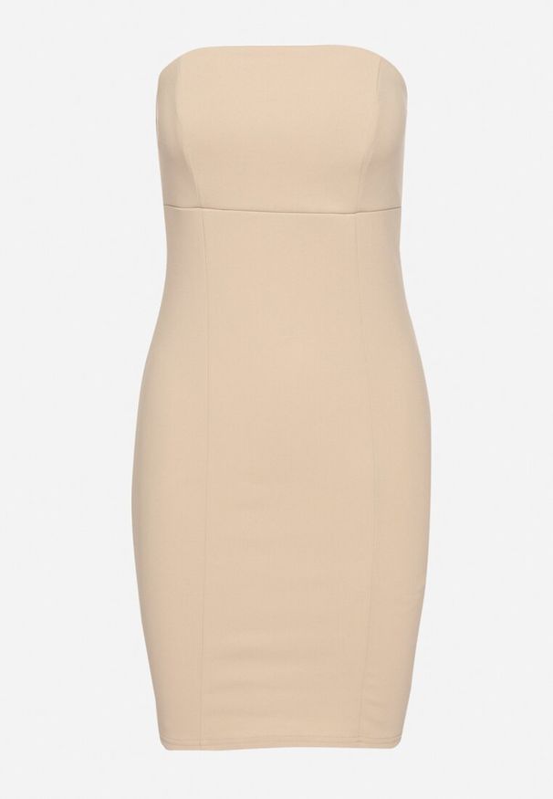 Born2be - Beżowa Dopasowana Sukienka z Wiskozą Divane. Okazja: na spotkanie biznesowe, do pracy. Kolor: beżowy. Materiał: wiskoza. Długość rękawa: bez ramiączek. Styl: biznesowy, elegancki, klasyczny