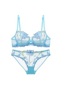 Intica - Zestaw bielizny koronkowej z haftem Aoiffe. Kolor: niebieski. Materiał: koronka. Wzór: haft