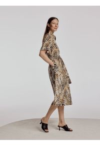 Reserved - Lniana sukienka z paskiem - wielobarwny. Materiał: len. Wzór: nadruk. Długość: maxi #1