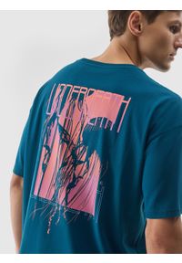 4f - 4F T-shirt z nadrukiem męski - morski L. Okazja: na co dzień. Kolor: turkusowy. Materiał: jersey, dzianina, bawełna. Wzór: nadruk. Styl: casual, klasyczny, sportowy #1