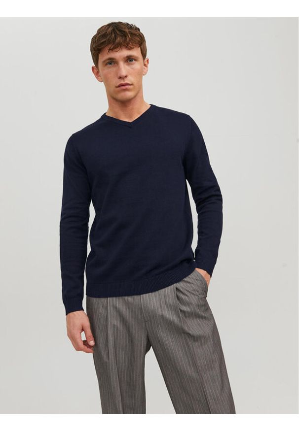Jack & Jones - Jack&Jones Sweter 12137194 Granatowy Regular Fit. Kolor: niebieski. Materiał: bawełna