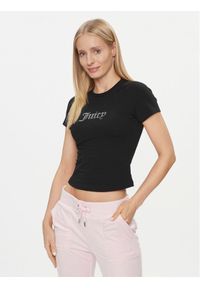 Juicy Couture T-Shirt Shrunken Diamante JCMCT223257 Czarny Slim Fit. Kolor: czarny. Materiał: bawełna