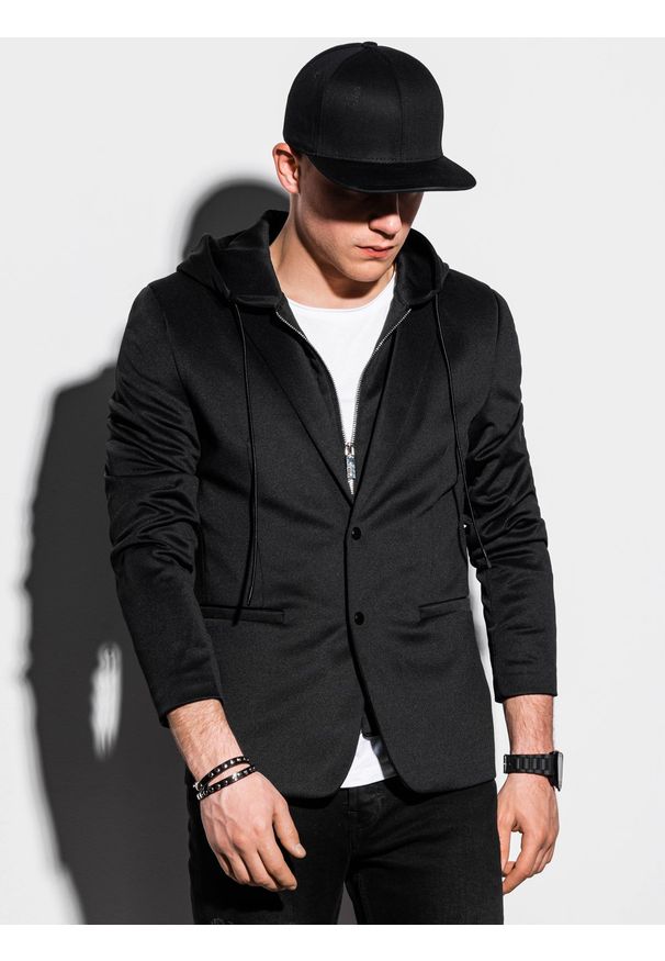 Czarna marynarka Ombre Clothing casualowa, z kapturem, na co dzień