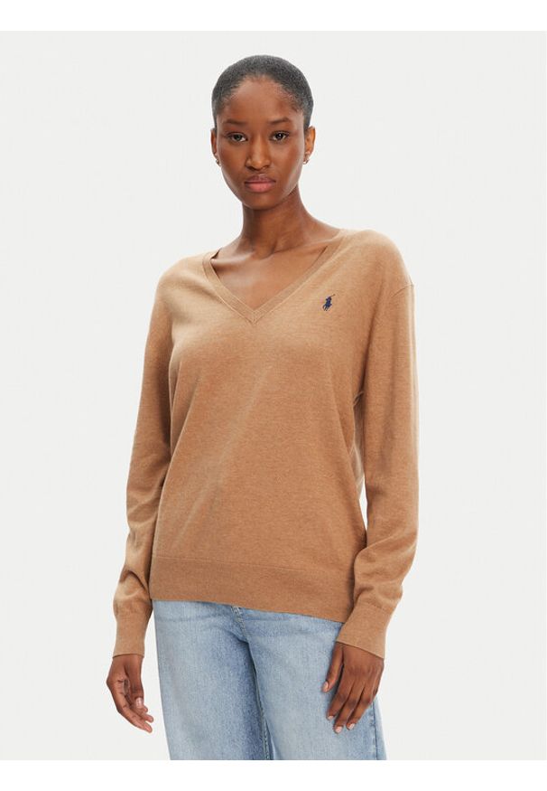 Polo Ralph Lauren Sweter 211972105003 Beżowy Straight Fit. Typ kołnierza: polo. Kolor: beżowy. Materiał: bawełna