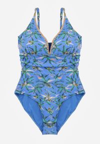 Born2be - Niebieski Strój Kąpielowy w Liściasty Wzór Corravia. Kolekcja: plus size. Kolor: niebieski #5