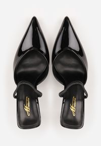 Renee - Czarne Szpilki z Odkrytą Piętą i Lakierowanym Połyskiem Kianise. Okazja: na co dzień, na imprezę. Kolor: czarny. Materiał: lakier. Obcas: na szpilce. Styl: rockowy, elegancki, casual, wizytowy #2