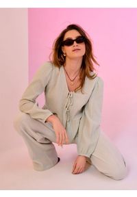 Sinsay - Muślinowe spodnie wide leg - zielony. Kolor: zielony