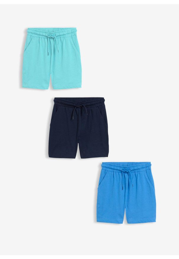 bonprix - Bermudy z dżerseju z czystej bawełny organicznej (3 szt.). Kolor: niebieski. Materiał: jersey, bawełna