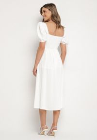 Born2be - Biała Sukienka w Rustykalnym Stylu z Wiązaniem przy Dekolcie i Rozcięciem Idanillea. Okazja: na co dzień, na spacer. Typ kołnierza: dekolt kwadratowy. Kolor: biały. Typ sukienki: rozkloszowane. Styl: casual #3