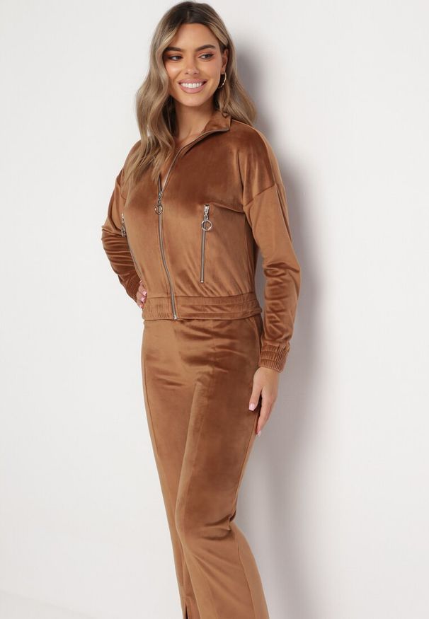 Born2be - Brązowy 2-częściowy Komplet Dresowy z Bluzą i Spodniami Stellarina. Kolor: brązowy. Materiał: dresówka