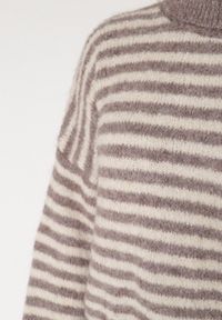 Born2be - Szaro-Beżowy Golf z Domieszką Wełny w Paski Monallia. Okazja: na co dzień. Typ kołnierza: golf. Kolor: szary. Materiał: wełna. Wzór: paski. Styl: klasyczny, casual, elegancki #7