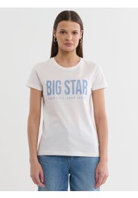 Big-Star - Koszulka damska z nadrukiem kremowa Brigida 102. Okazja: do pracy. Kolor: kremowy. Materiał: skóra, dzianina, jeans. Wzór: nadruk. Styl: klasyczny