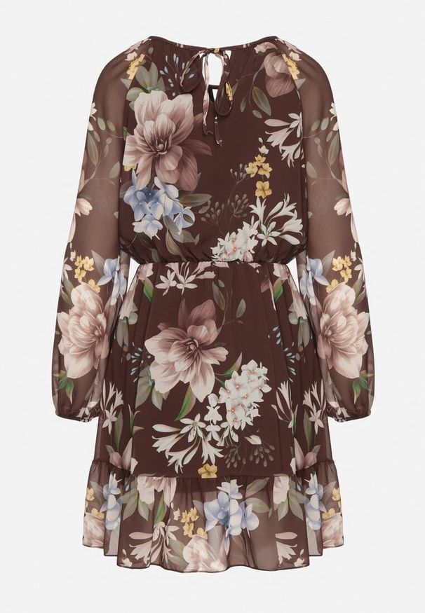 Born2be - Brązowa Sukienka o Rozkloszowanym Kroju w Kwiaty Zeramera. Okazja: na co dzień. Kolor: brązowy. Materiał: wiskoza. Długość rękawa: długi rękaw. Wzór: kwiaty. Typ sukienki: rozkloszowane. Styl: casual