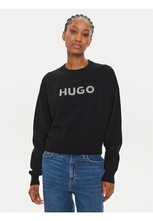 Hugo Sweter Slogerix_B 50527754 Czarny Relaxed Fit. Kolor: czarny. Materiał: syntetyk, wiskoza