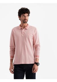 Ombre Clothing - Męski melanżowy longsleeve polo z haftem – różowy melanż V2 OM-POLS-0129 - XXL. Okazja: na co dzień. Typ kołnierza: polo. Kolor: różowy. Materiał: dzianina, bawełna. Długość rękawa: długi rękaw. Długość: długie. Wzór: melanż, haft. Styl: klasyczny, sportowy, casual