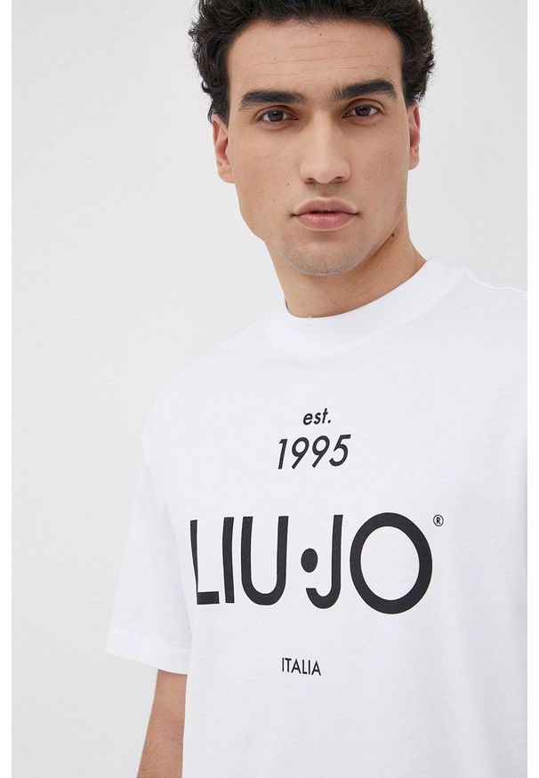 Liu Jo t-shirt bawełniany męski kolor biały z nadrukiem. Kolor: biały. Materiał: bawełna. Wzór: nadruk