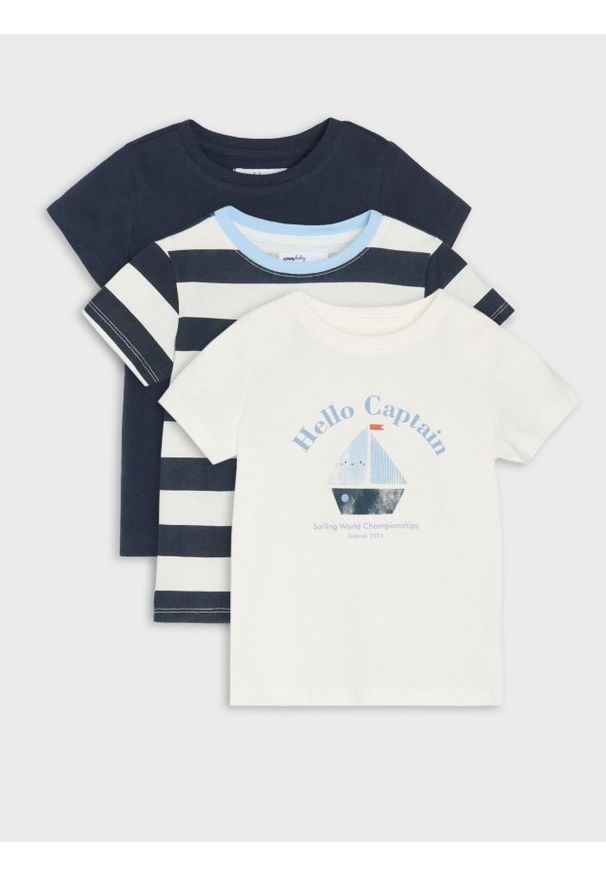 Sinsay - Koszulki 3 pack - kremowy. Kolor: kremowy