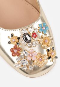 Renee - Złote Czółenka Slingback Vices z Cyrkoniami i Wkładką ze Skóry Eklina. Okazja: na co dzień. Kolor: złoty. Materiał: skóra. Obcas: na obcasie. Styl: casual, elegancki, klasyczny, wizytowy. Wysokość obcasa: średni #7