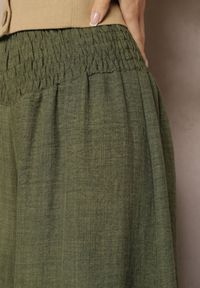 Renee - Ciemnozielone Szerokie Spodnie o Luźnym Fasonie High Waist Kremolia. Stan: podwyższony. Kolor: zielony. Materiał: tkanina. Sezon: lato #2