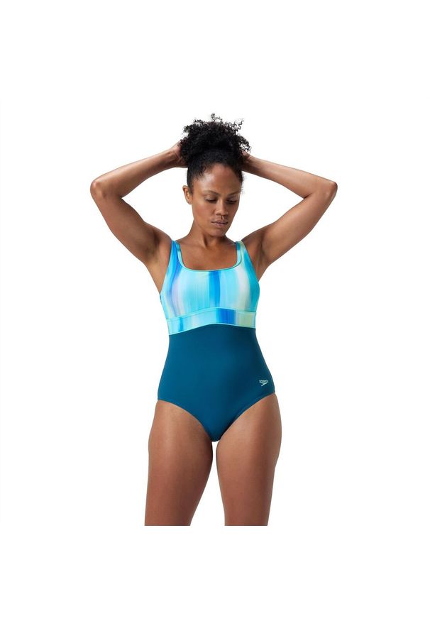 Strój kąpielowy jednoczęściowy damski na basen Speedo Shaping Eclipse. Kolor: niebieski, wielokolorowy, zielony