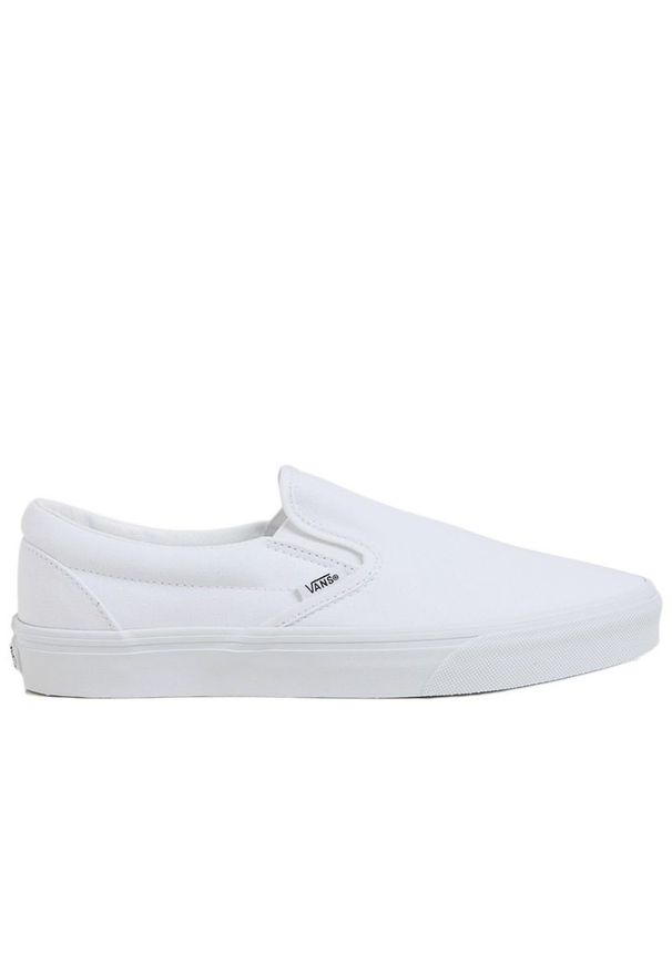 Buty Vans Classic Slip-On VN000EYEW001 - białe. Okazja: na co dzień. Zapięcie: bez zapięcia. Kolor: biały. Materiał: materiał, guma. Szerokość cholewki: normalna. Model: Vans Classic