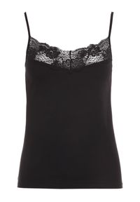Born2be - Czarny Top Bawełniany Thelameia. Kolor: czarny. Materiał: bawełna. Długość rękawa: na ramiączkach. Wzór: gładki, koronka #2