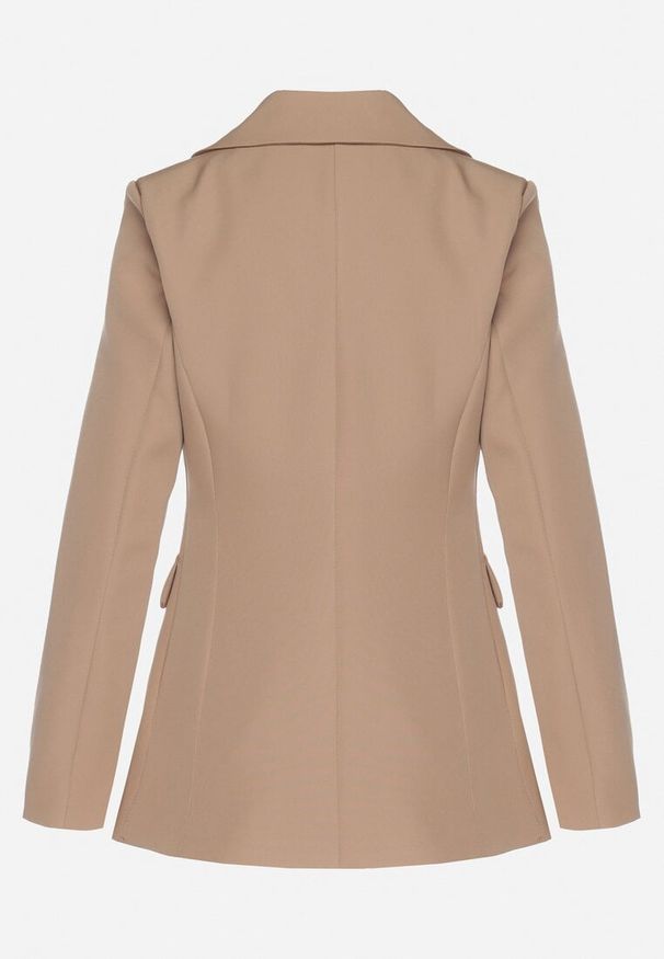 Born2be - Beżowa Taliowana Marynarka z Usztywnioną Linią Ramion Finzeki. Okazja: na co dzień. Kolor: beżowy. Materiał: jeans. Styl: casual, klasyczny