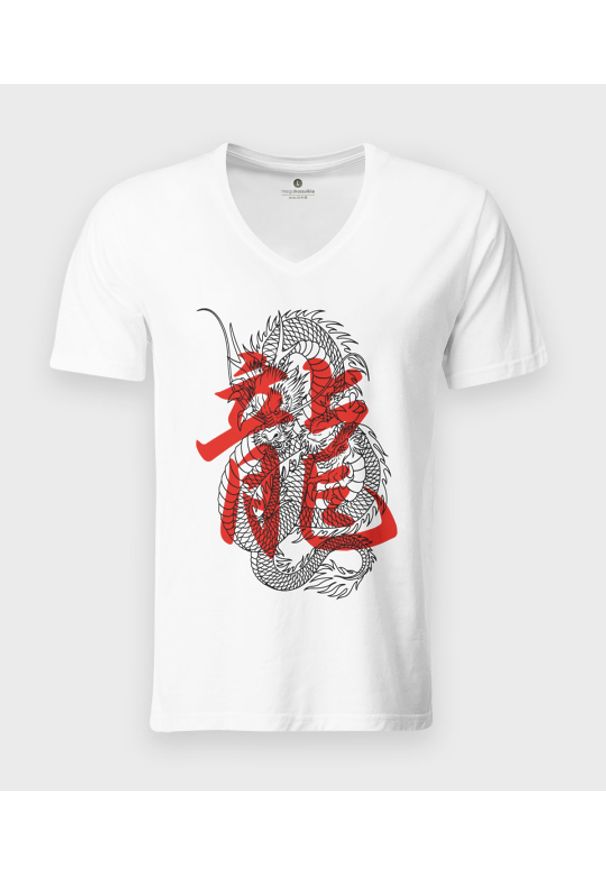 MegaKoszulki - Koszulka męska v-neck Smok kanji. Materiał: skóra, bawełna, materiał. Styl: klasyczny