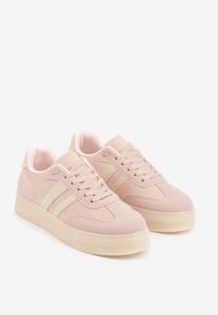 Born2be - Różowe Sneakersy na Kauczukowej Grubej Podeszwie z Paskami po Bokach Ninlili. Okazja: na co dzień. Zapięcie: pasek. Kolor: różowy. Materiał: kauczuk #4