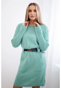 Inny - Sweter z szerokim paskiem miętowy. Okazja: na co dzień. Kolor: miętowy. Materiał: akryl, jeans, materiał, elastan. Styl: casual, elegancki