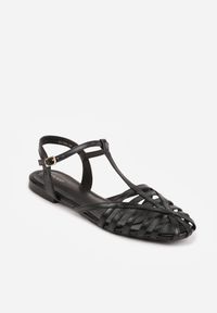 Renee - Czarne Sandały VICES Ozdobione Cienkimi Paskami Calodora. Okazja: na co dzień. Zapięcie: pasek. Kolor: czarny. Materiał: jeans. Wzór: aplikacja. Styl: casual #4