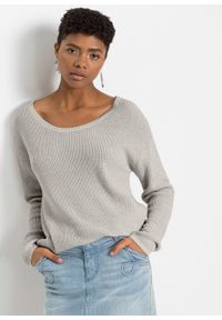 Sweter oversize bonprix szary kamienisty melanż. Kolor: szary. Wzór: melanż #5