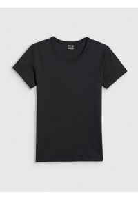4f - 4F T-shirt slim gładki damski - czarny XXL. Okazja: na co dzień. Kolor: czarny. Materiał: bawełna, materiał. Długość: długie. Wzór: gładki. Styl: klasyczny, casual #1