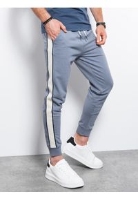 Ombre Clothing - Spodnie męskie dresowe joggery P951 - niebieskie - XXL. Kolor: niebieski. Materiał: dresówka