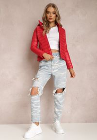 Renee - Czerwona Kurtka Agephone. Kolor: czerwony. Materiał: jeans, tkanina. Długość: krótkie. Wzór: aplikacja. Styl: elegancki #4